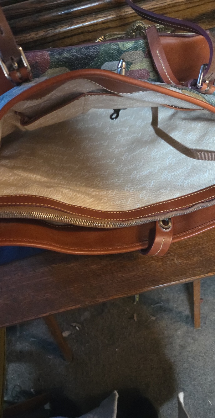Dooney & Bourke Multicolor Camouflage Canvas Tote with Brown Leather Trim - Picture 3 of 4